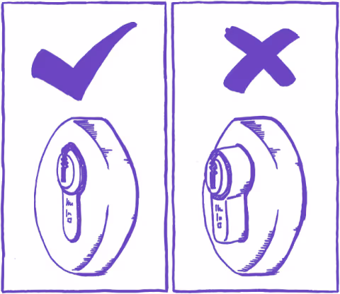 A simple illustration showing two circular objects, with one marked by a checkmark and the other by an "X," indicating correct vs incorrect usage or selection.