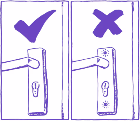 "An illustration comparing two door handles, with a checkmark indicating the correct handle and an 'X' marking the incorrect option."